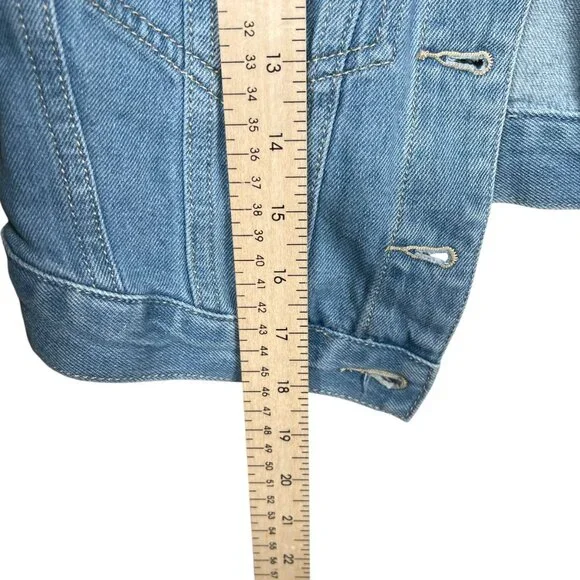 Veronica Beard Emelia Combo Jacket Size XS Denim Blue Green Puff Sleeve Ribbed